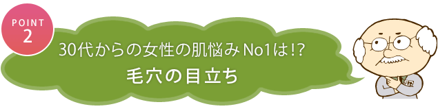 ポイント２　30代からの女性の肌悩みNo.1は！？毛穴の目立ち